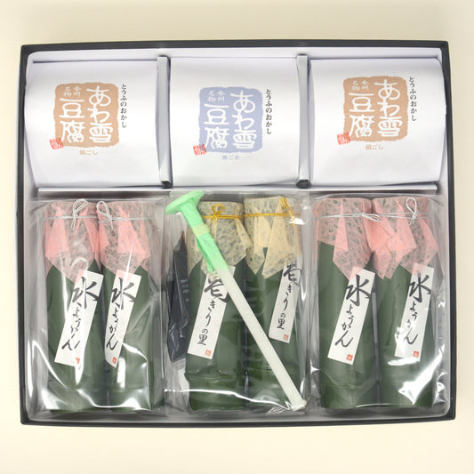 あわ雪豆腐３個・水羊羹４本・葛きりの里２本